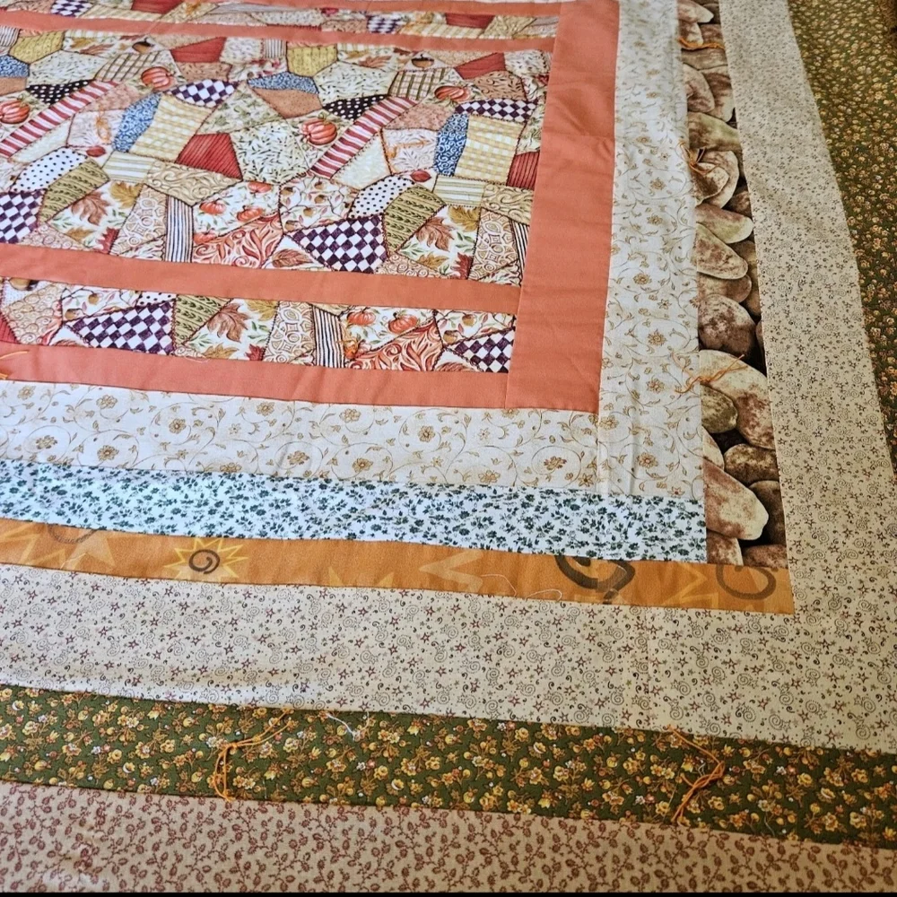 NEW, never used 77" X 60" Fall Themed Quilt.  The color scheme Is fall themed. - Picture 3 of 5